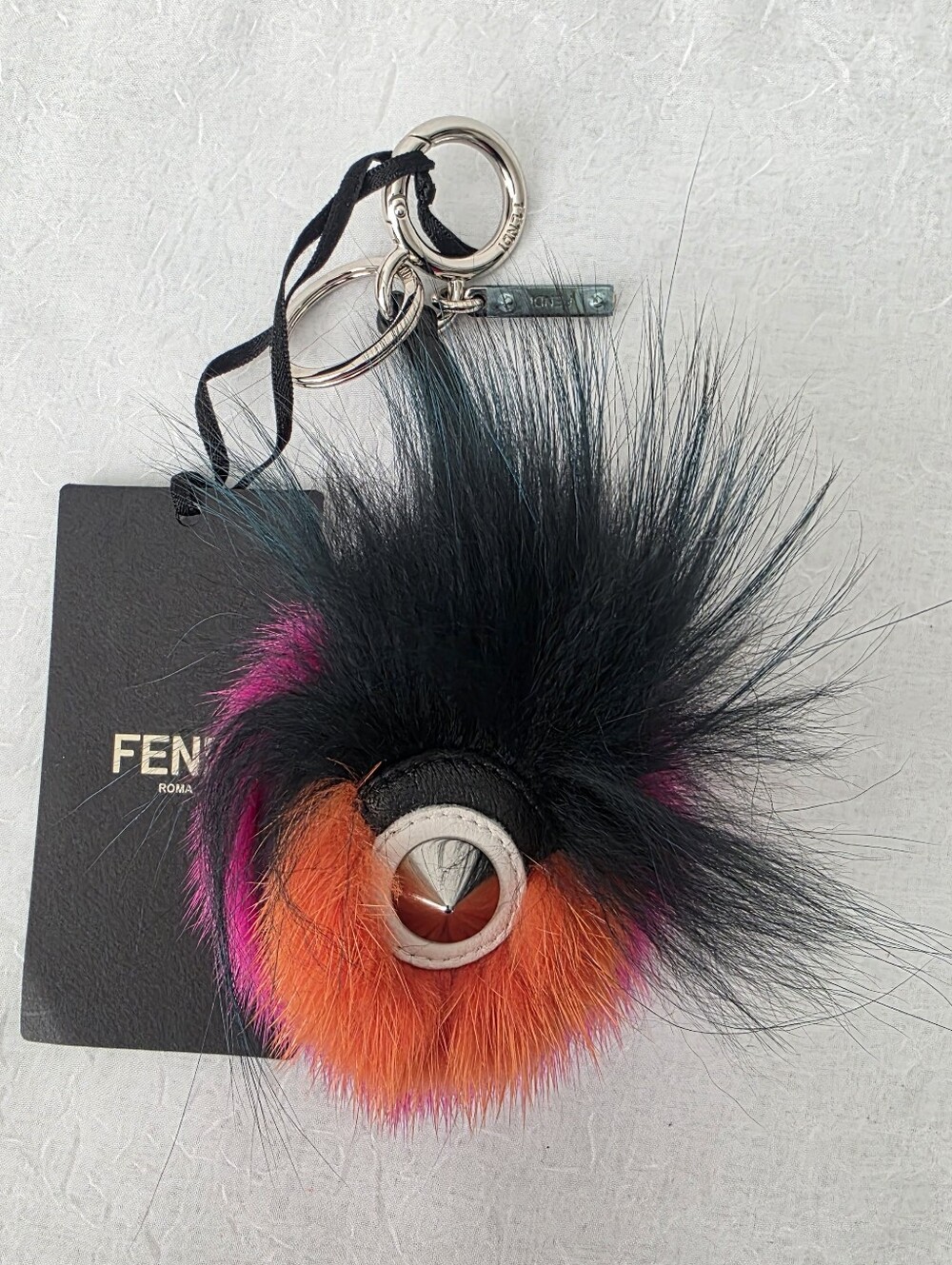 Auth Fendi Fur Monster Eye Pom Bag/Key Charm